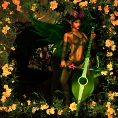 Картинка 3д графика elves эльфы дракон эльфийка скрипка цветы