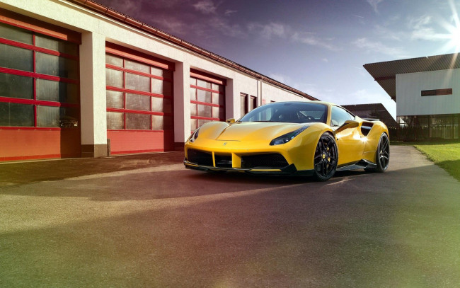 Обои картинки фото автомобили, ferrari, 488, феррари, здание, желтый, spider