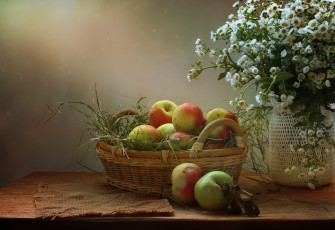 Картинка еда Яблоки цветы лето натюрморт август яблочный спас яблоки