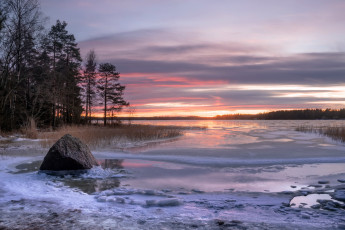 Картинка природа восходы закаты озеро лёд закат