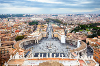 обоя st,  peter`s basilica, города, рим,  ватикан , италия, панорама, собор, площадь