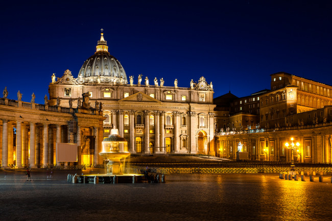 Обои картинки фото basilica papale di san pietro in vaticano, города, рим,  ватикан , италия, ночь, огни, собор