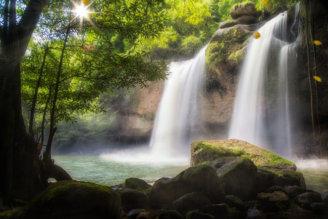 Обои картинки фото природа, водопады, водопад, деревья, вода