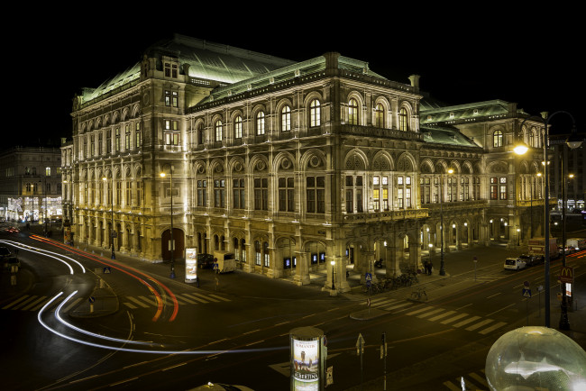 Обои картинки фото vienna state opera, города, вена , австрия, огни, ночь
