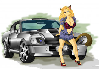 Картинка аниме оружие +техника +технологии существо уши автомобиль фон девушка
