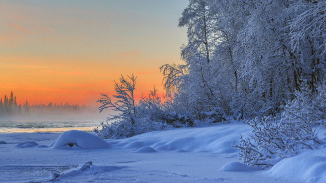 Обои картинки фото природа, зима, закат
