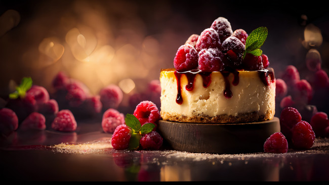 Обои картинки фото еда, торты, ягоды, чизкейк, торт, малина