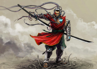 Картинка фэнтези люди самурай меч