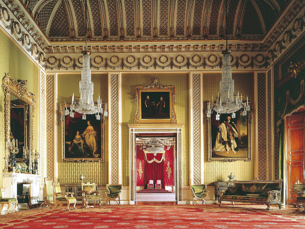 Обои картинки фото the, grand, staircase, at, buckingham, palace, интерьер, дворцы, музеи, англия, картина, дворец, люстра