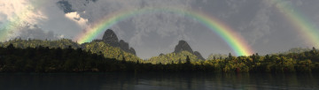 Картинка радуга 3д графика nature landscape природа лес горы озеро