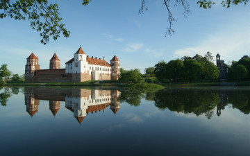 Картинка мирский замок мир беларусь города дворцы замки крепости отражение озеро