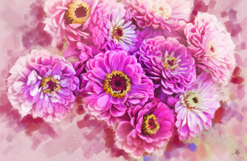 Картинка рисованные цветы цветение лепестки цинния