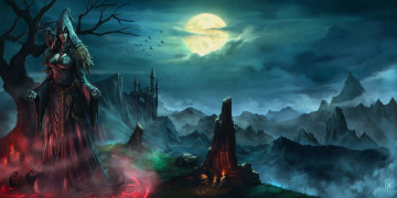 Картинка фэнтези маги +волшебники магия колдунья ведьма ворон ночь луна