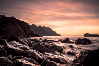 Картинка природа восходы закаты берег скалы закат