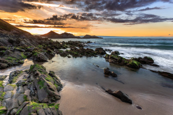 Картинка природа восходы закаты скалы море берег