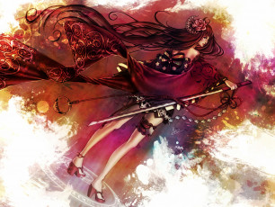 Картинка аниме оружие +техника +технологии сюрикен rose of death меч девушка катана бант роза цветок кимоно печать подвязка