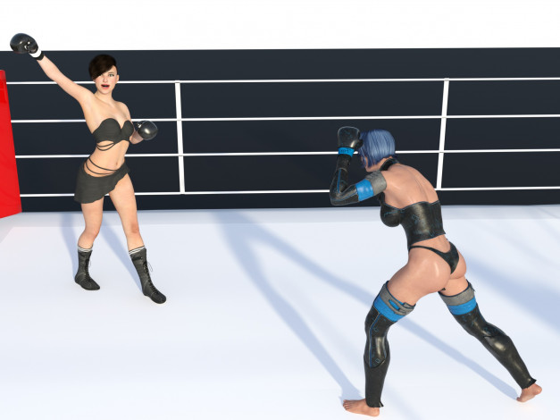 Обои картинки фото 3д графика, спорт , sport, фон, бокс, девушки, ринг, взгляд