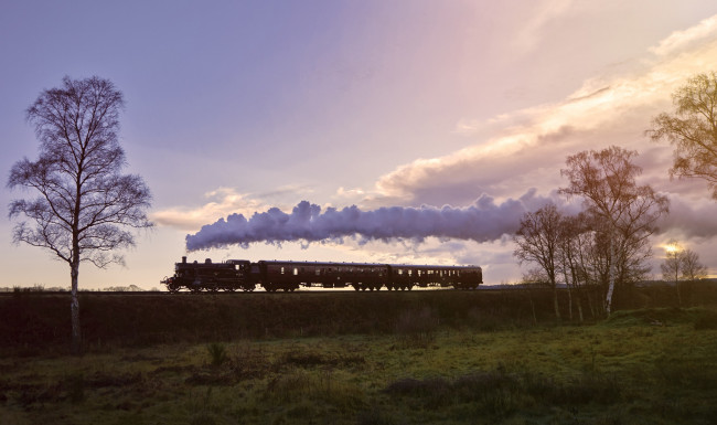 Обои картинки фото техника, поезда, дым, природа, вагоны, поезд