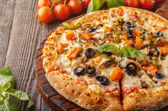 обоя еда, пицца, базилик, маслины