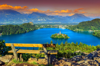 Картинка города блед+ словения остров озеро