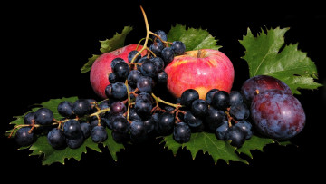 Картинка еда фрукты +ягоды яблоки сливы виноград