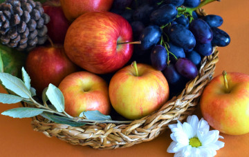 Картинка еда фрукты +ягоды виноград яблоки