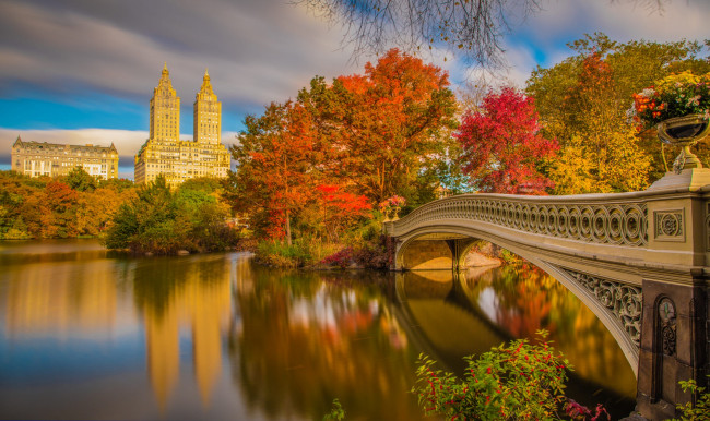 Обои картинки фото города, нью-йорк , сша, new, york, красиво, нью-йорк, река, мост, осень