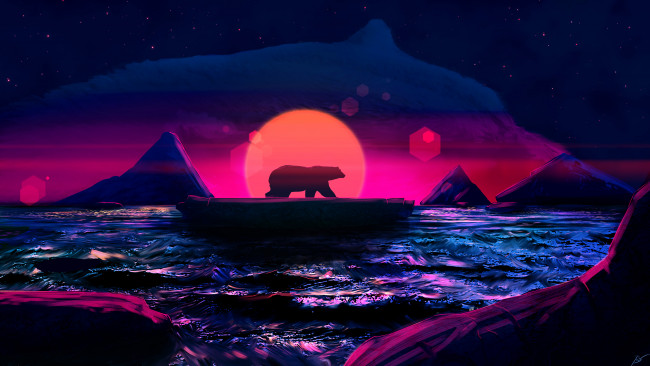 Обои картинки фото векторная графика, животные , animals, медведь, море, айсберги, льдина