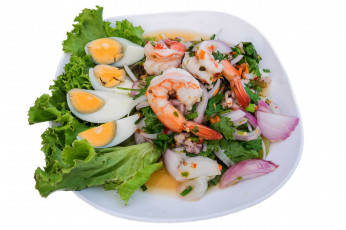 Картинка еда рыбные+блюда +с+морепродуктами зелень лук яйцо креветки