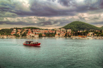 Картинка хорватия дубровник города катер набережная дома море