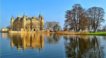 Картинка города замок шверин германия природа водоем