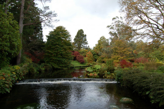 Обои картинки фото mount, usher, gardens, ирландия, природа, парк, пороги, дорожки, деревья, река
