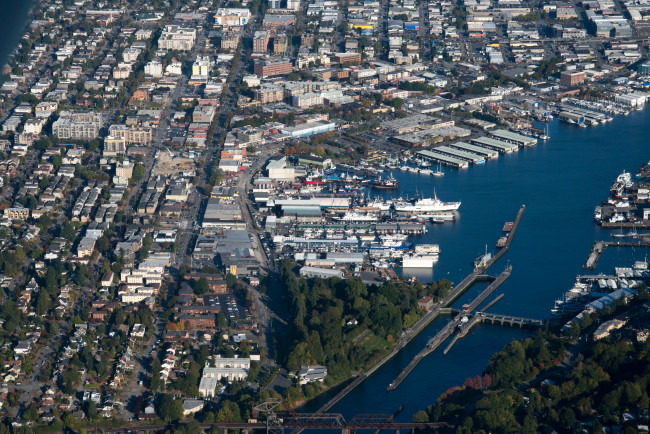 Обои картинки фото seattle, вашингтон, сша, города, сиэтл, дома, панорама, река