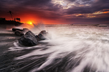 Картинка природа восходы закаты океан берег скалы волны