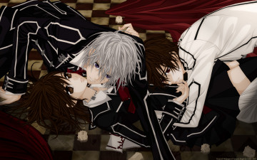 Картинка аниме vampire+knight cilou yuuki cross kiryu zero kuran kaname девушка мужчины свечи клетчатый пол