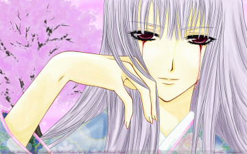 Картинка аниме vampire+knight hiou shizuka девушка кимоно кровь сакура деревья