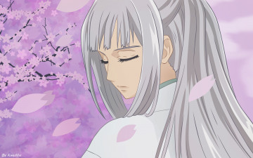 Картинка аниме vampire+knight hiou shizuka девушка кимоно сакура деревья цветы лепестки