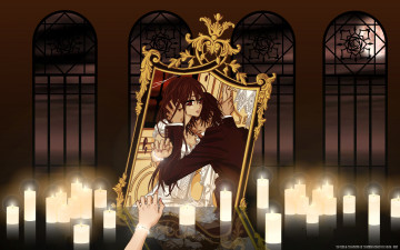 Картинка аниме vampire+knight yuuki cross kuran kaname девушка мужчина ночь луна окно решетка свечи зеркало cilou отражение
