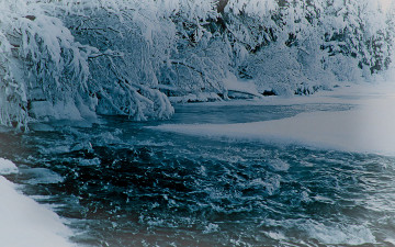 Картинка природа зима река снег деревья
