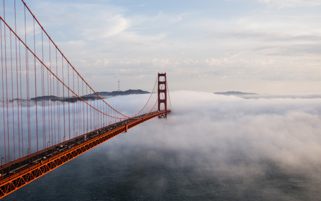 Обои картинки фото города, - мосты, мост, туман, пейзаж