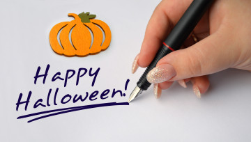обоя праздничные, хэллоуин, тыква, надпись, ручка, рука