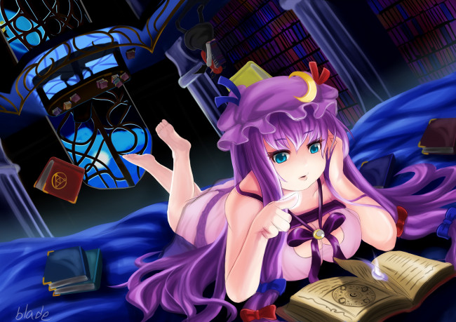 Обои картинки фото аниме, touhou, koakuma, книги, магия, библиотека, заклинание, kirisame, marisa, patchouli, knowledge