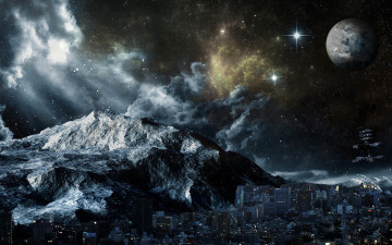 Картинка 3д графика atmosphere mood атмосфера настроения горы планеты дома