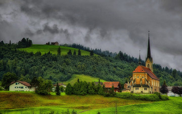 Картинка города -+католические+соборы +костелы +аббатства поля hdr einsiedeln леса швейцария церковь дома деревья склон холмы