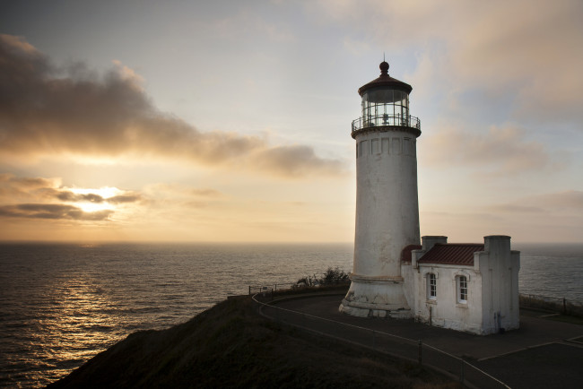 Обои картинки фото природа, маяки, закат, вашингтон, море, cape, disappointment, lighthouse, мыс, маяк, даль, сша, горизонт