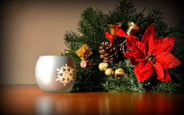 Картинка праздничные -+разное+ новый+год ветка колокольчики шишка пуансеттия