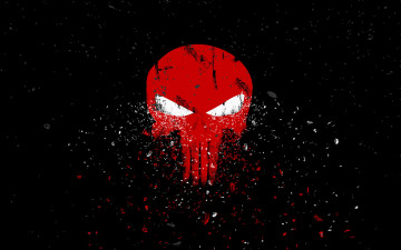 Картинка рисованное комиксы череп арт каратель черный фон the punisher осколки skull красный