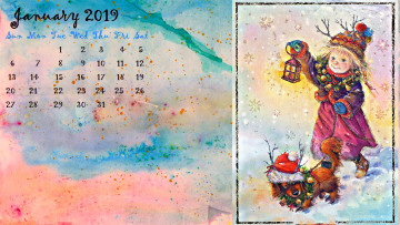 Картинка календари праздники +салюты фонарь собака девочка