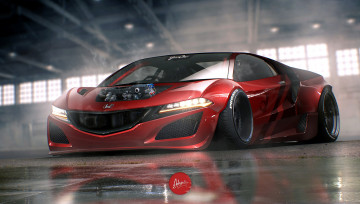 Картинка автомобили виртуальный+тюнинг красный авто машина honda illustration nsx