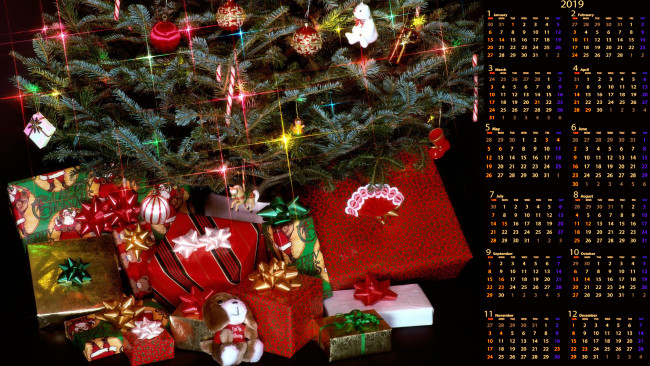 Обои картинки фото календари, праздники,  салюты, игрушка, елка, подарок, коробка